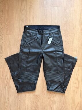 Gal Black Faux Leather Moto Pants